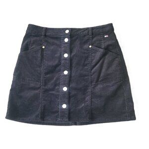 TOMMY JEANS Black Corduroy Button Front Mini Skirt Large 90s Fashion Y2K Style